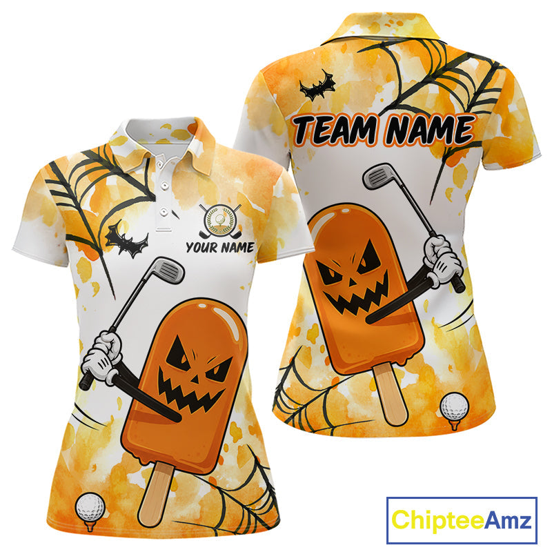 Funny Spooky Ice Cream Golf Polo Shirt Personalized Halloween Team Golf Apparel Golf Gifts