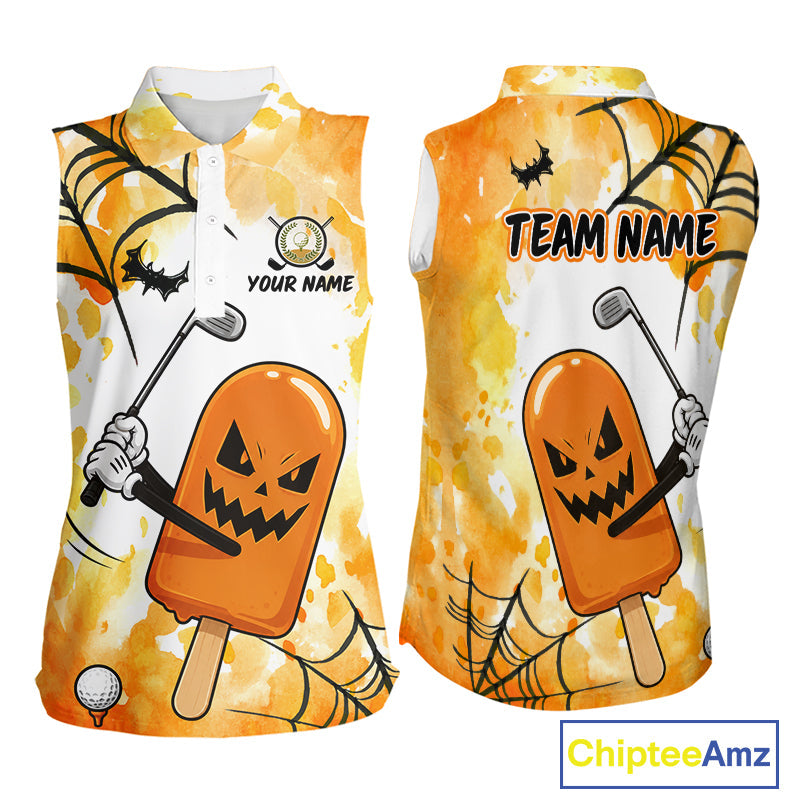 Funny Spooky Ice Cream Golf Sleeveless Polo Shirt Personalized Halloween Team Golf Apparel Golf Gifts