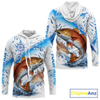 Custom Name Redfish Splash Fishing Performance Shirt, Compass Red Drum Angler Apparel