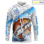 Custom Name Redfish Splash Fishing Performance Shirt, Compass Red Drum Angler Apparel