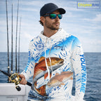 Custom Name Redfish Splash Fishing Performance Shirt, Compass Red Drum Angler Apparel