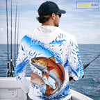 Custom Name Redfish Splash Fishing Performance Shirt, Compass Red Drum Angler Apparel