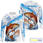 Custom Name Redfish Splash Fishing Performance Shirt, Compass Red Drum Angler Apparel