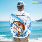 Custom Name Redfish Splash Fishing Performance Shirt, Compass Red Drum Angler Apparel