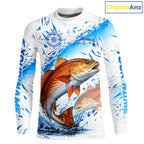 Custom Name Redfish Splash Fishing Performance Shirt, Compass Red Drum Angler Apparel