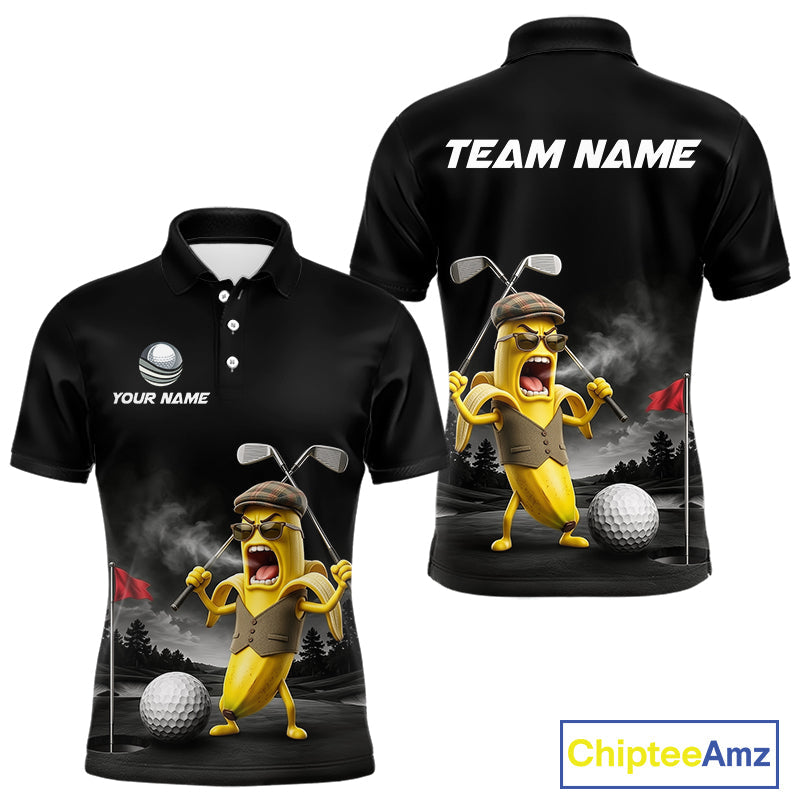 Custom Funny Golf Polo Shirt Angry Banana Golfer Shirt Custom Name Team Golf Jersey