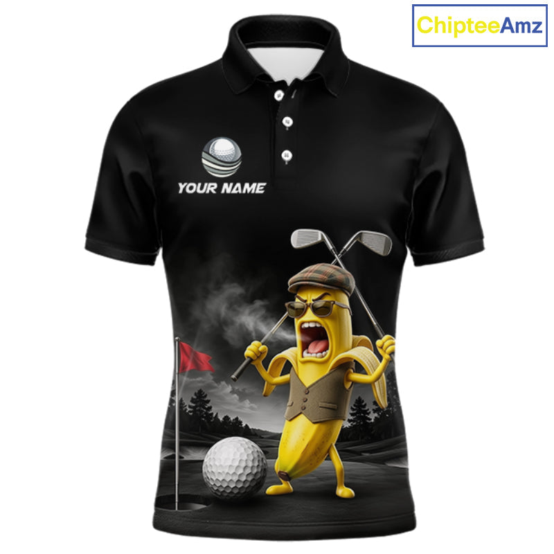 Custom Funny Golf Polo Shirt Angry Banana Golfer Shirt Custom Name Team Golf Jersey