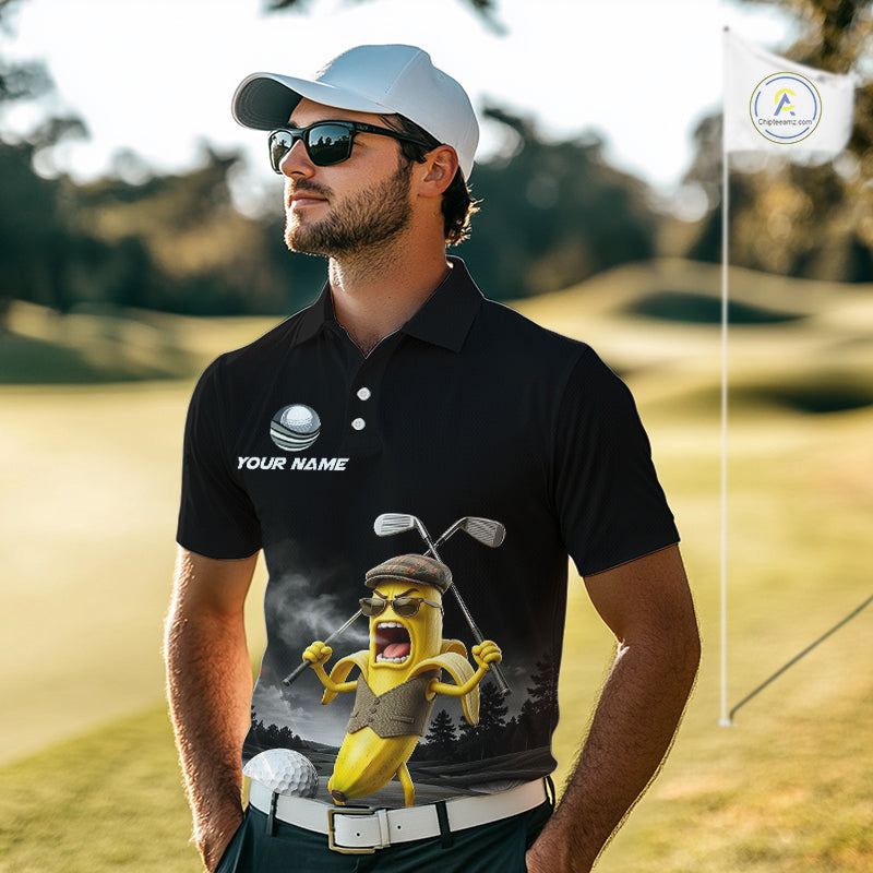 Custom Funny Golf Polo Shirt Angry Banana Golfer Shirt Custom Name Team Golf Jersey