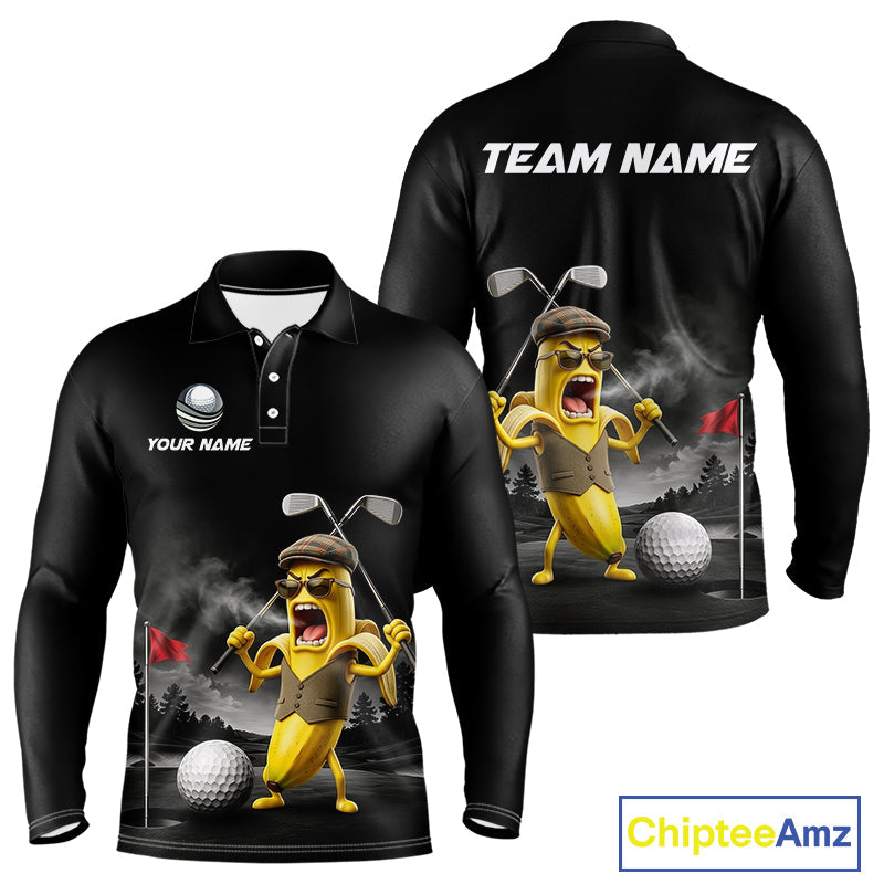 Custom Funny Golf Polo Shirt Angry Banana Golfer Shirt Custom Name Team Golf Jersey