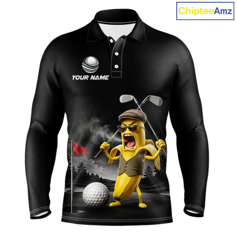 Custom Funny Golf Polo Shirt Angry Banana Golfer Shirt Custom Name Team Golf Jersey