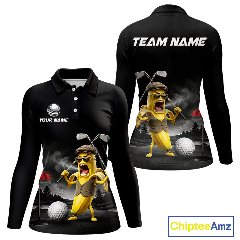Custom Funny Golf Polo Shirt Angry Banana Golfer Shirt Custom Name Team Golf Jersey