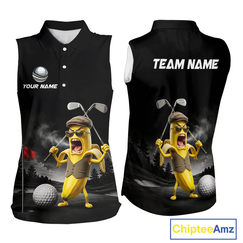 Custom Funny Golf Sleeveless Polo Shirt Angry Banana Golfer Shirt Custom Name Team Golf Jersey