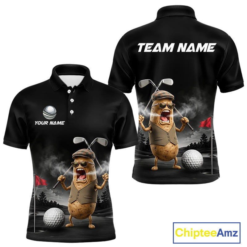 Custom Funny Golf Polo Shirt Angry Potato Golfer Shirt Custom Name Team Golf Jersey