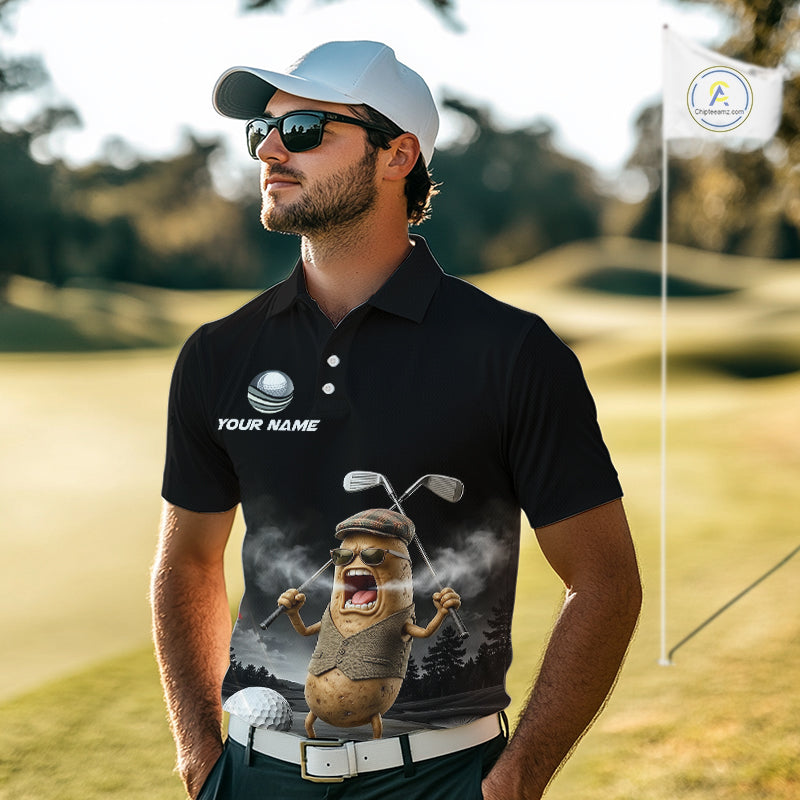 Custom Funny Golf Polo Shirt Angry Potato Golfer Shirt Custom Name Team Golf Jersey