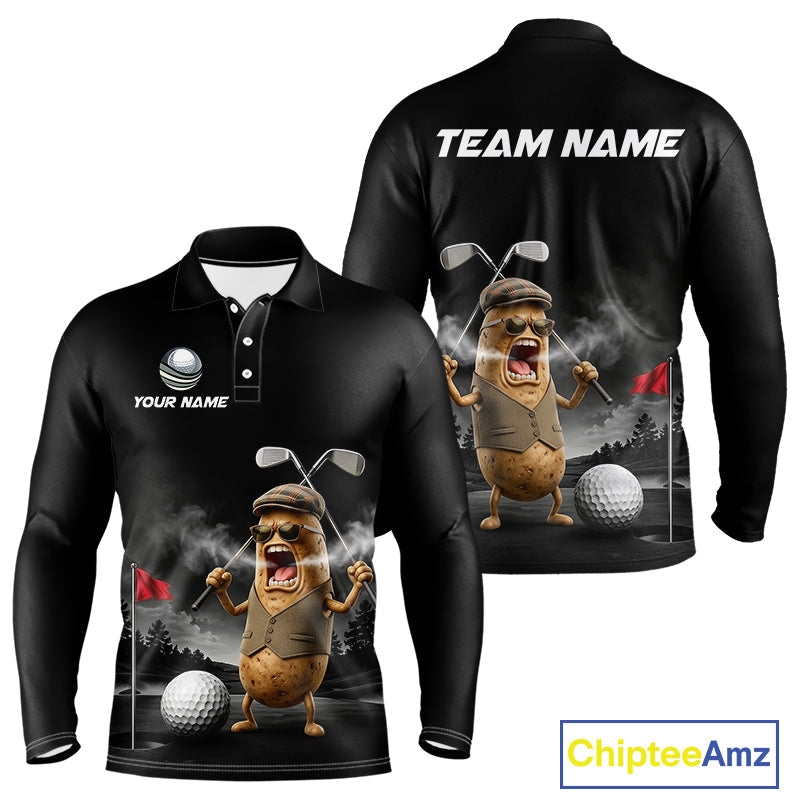 Custom Funny Golf Polo Shirt Angry Potato Golfer Shirt Custom Name Team Golf Jersey