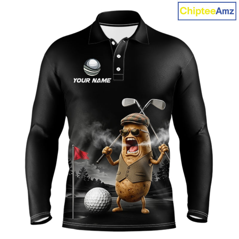 Custom Funny Golf Polo Shirt Angry Potato Golfer Shirt Custom Name Team Golf Jersey