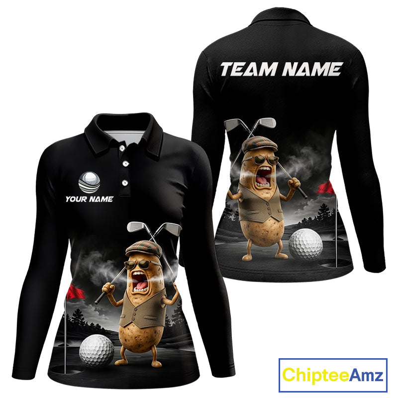 Custom Funny Golf Polo Shirt Angry Potato Golfer Shirt Custom Name Team Golf Jersey