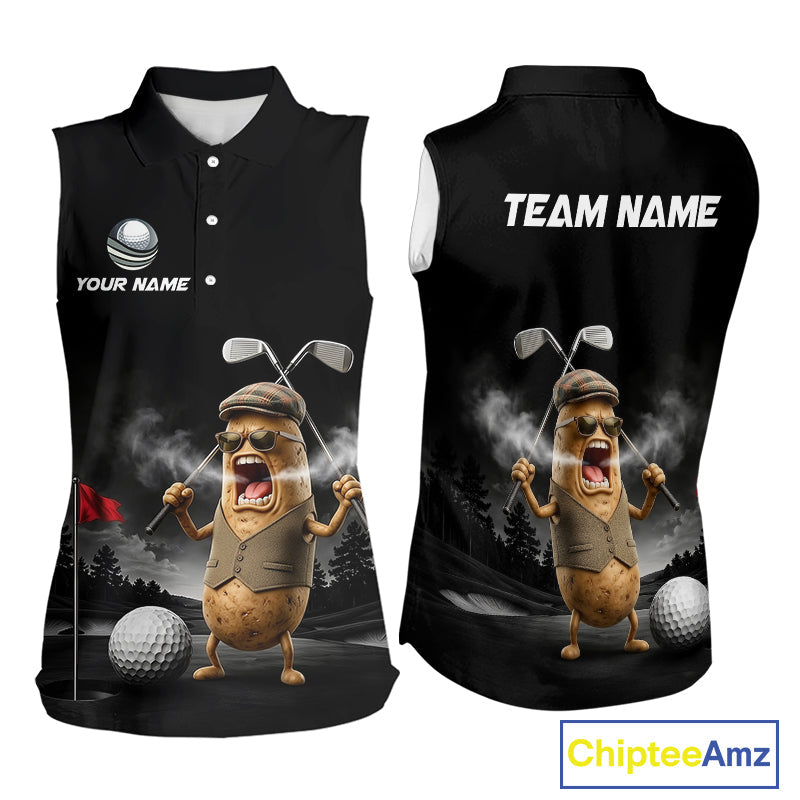 Custom Funny Golf Sleeveless Polo Shirt Angry Potato Golfer Shirt Custom Name Team Golf Jersey
