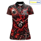 Personalized 8 Ball Red Smoke Billiard Team Name Shirt Gothic Spider Butterfly Pool Ball Billiard