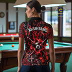 Personalized 8 Ball Red Smoke Billiard Team Name Shirt Gothic Spider Butterfly Pool Ball Billiard