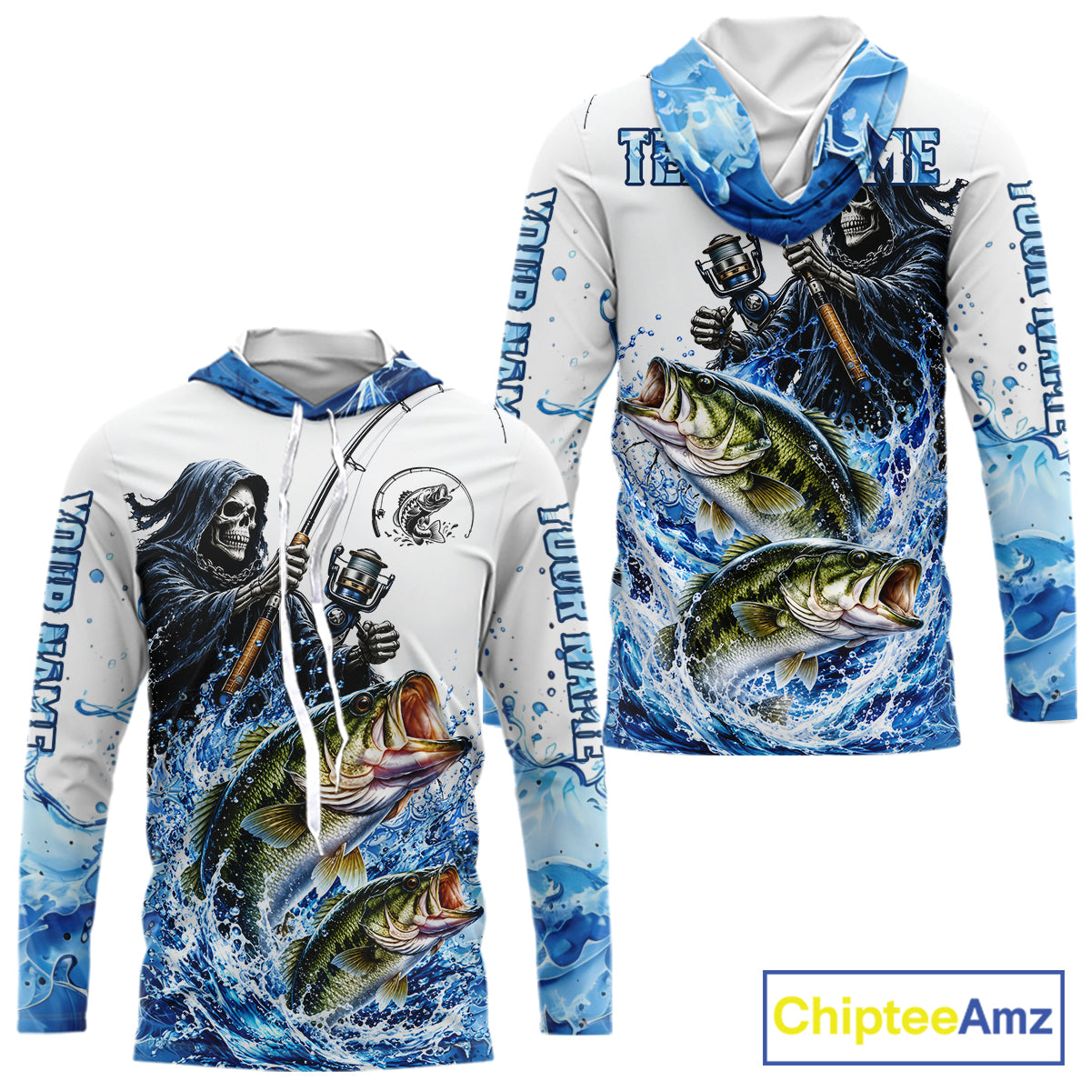 Custom Bass Fishing Jersey Long Sleeve Grim Reaper Largemouth Bass Duo Fishing Shirt Apparel