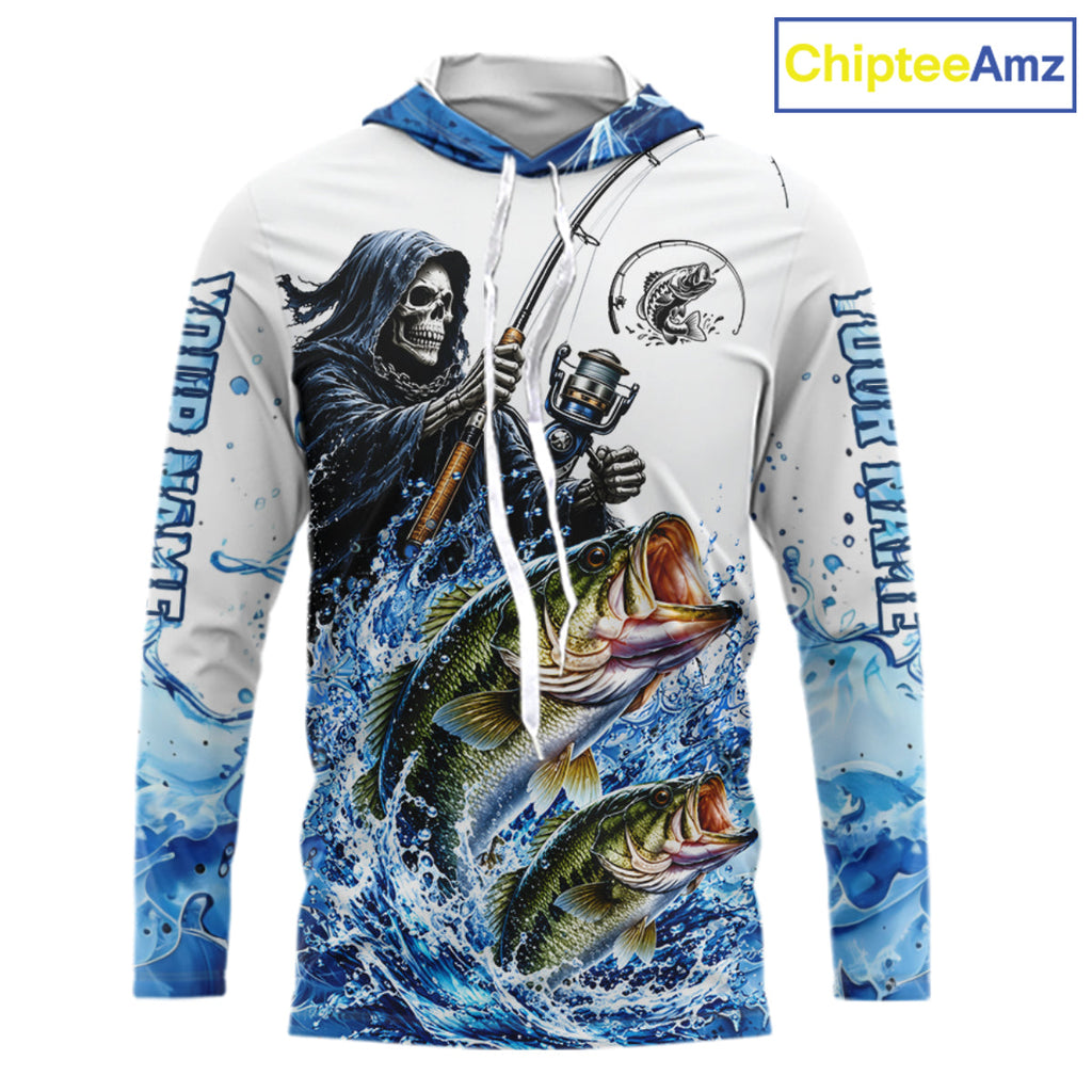 Custom Bass Fishing Jersey Long Sleeve Grim Reaper Largemouth Bass Duo Fishing Shirt Apparel