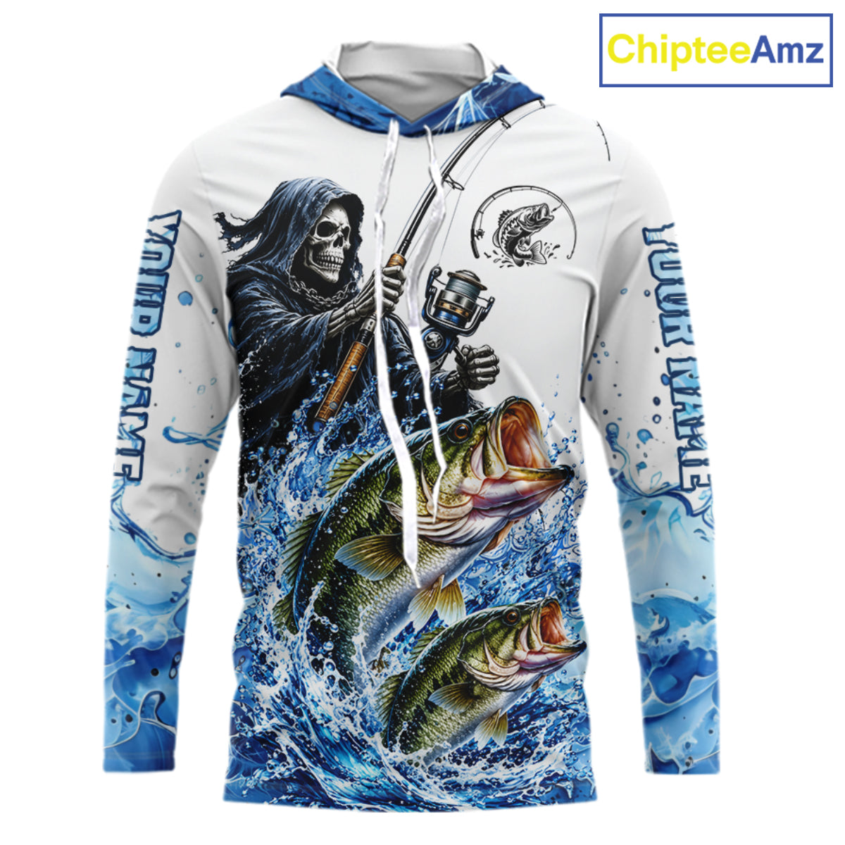 Custom Bass Fishing Jersey Long Sleeve Grim Reaper Largemouth Bass Duo Fishing Shirt Apparel