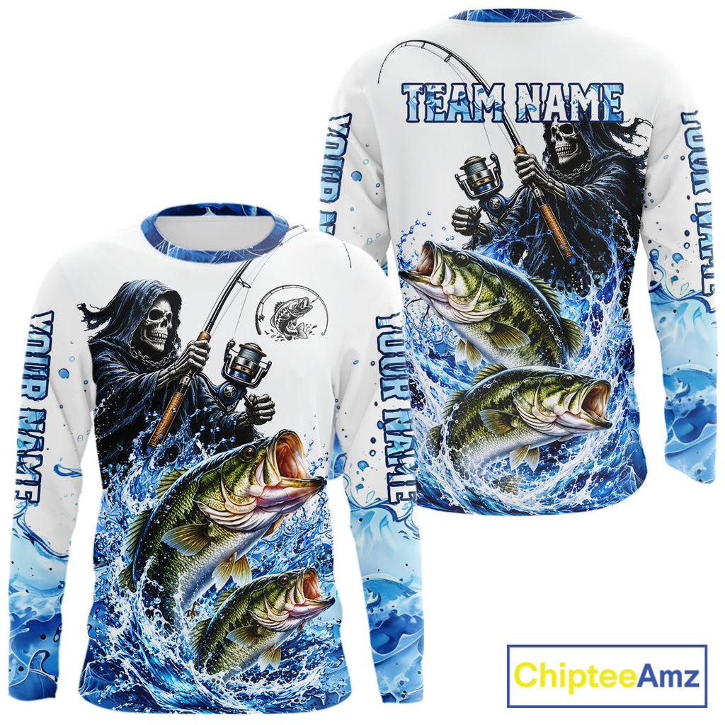 Custom Bass Fishing Jersey Long Sleeve Grim Reaper Largemouth Bass Duo Fishing Shirt Apparel