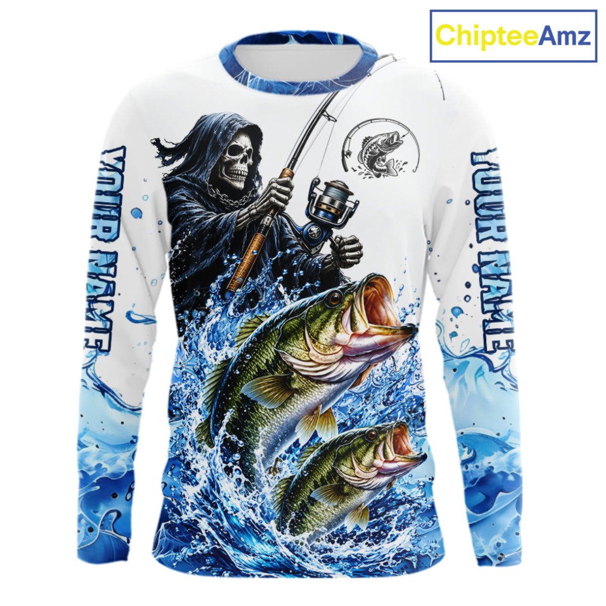 Custom Bass Fishing Jersey Long Sleeve Grim Reaper Largemouth Bass Duo Fishing Shirt Apparel