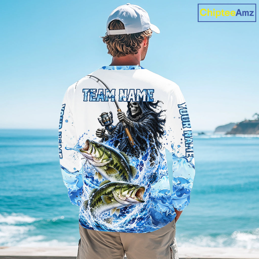 Custom Bass Fishing Jersey Long Sleeve Grim Reaper Largemouth Bass Duo Fishing Shirt Apparel