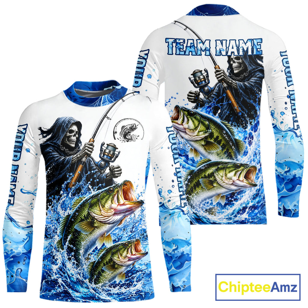 Custom Bass Fishing Jersey Long Sleeve Grim Reaper Largemouth Bass Duo Fishing Shirt Apparel