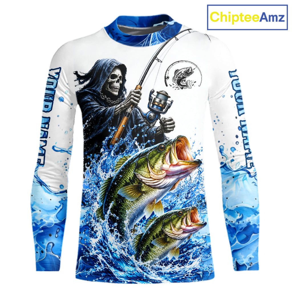 Custom Bass Fishing Jersey Long Sleeve Grim Reaper Largemouth Bass Duo Fishing Shirt Apparel