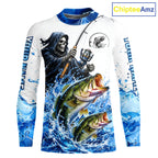 Custom Bass Fishing Jersey Long Sleeve Grim Reaper Largemouth Bass Duo Fishing Shirt Apparel