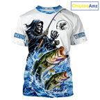 Custom Bass Fishing Jersey Long Sleeve Grim Reaper Largemouth Bass Duo Fishing Shirt Apparel