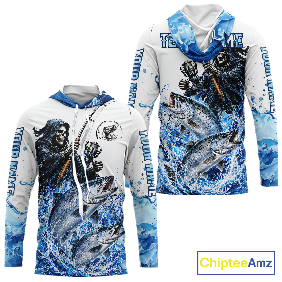 Custom Salmon Fishing Jersey Long Sleeve Grim Reaper Chinook Salmon Duo Fishing Shirt Apparel