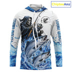 Custom Salmon Fishing Jersey Long Sleeve Grim Reaper Chinook Salmon Duo Fishing Shirt Apparel