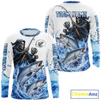 Custom Salmon Fishing Jersey Long Sleeve Grim Reaper Chinook Salmon Duo Fishing Shirt Apparel