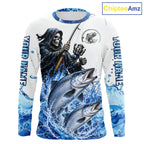 Custom Salmon Fishing Jersey Long Sleeve Grim Reaper Chinook Salmon Duo Fishing Shirt Apparel