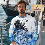 Custom Salmon Fishing Jersey Long Sleeve Grim Reaper Chinook Salmon Duo Fishing Shirt Apparel