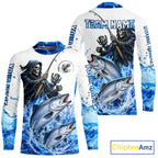 Custom Salmon Fishing Jersey Long Sleeve Grim Reaper Chinook Salmon Duo Fishing Shirt Apparel