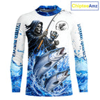 Custom Salmon Fishing Jersey Long Sleeve Grim Reaper Chinook Salmon Duo Fishing Shirt Apparel