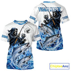 Custom Salmon Fishing Jersey Long Sleeve Grim Reaper Chinook Salmon Duo Fishing Shirt Apparel