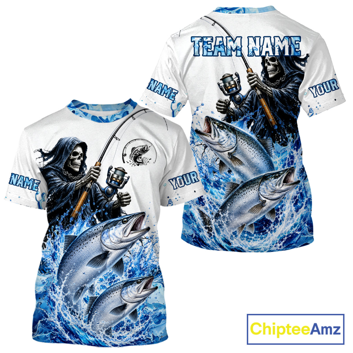 Custom Salmon Fishing Jersey Long Sleeve Grim Reaper Chinook Salmon Duo Fishing Shirt Apparel