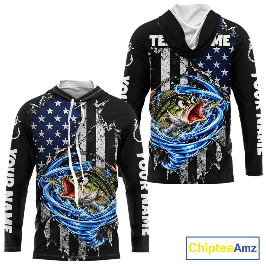 Custom Tornado Largemouth Bass Fishing Team Jersey US Flag Fishing Tournament Shirt