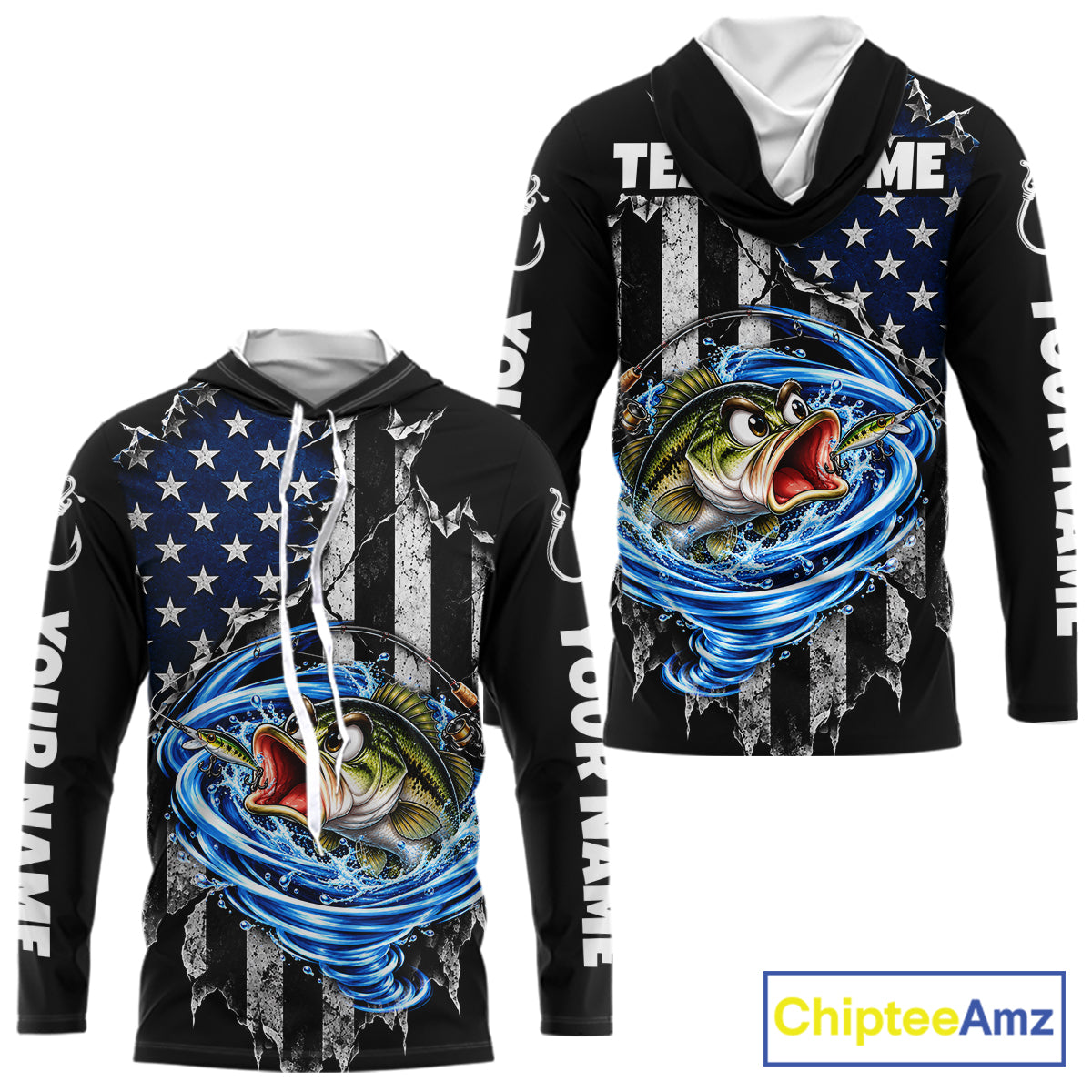 Custom Tornado Largemouth Bass Fishing Team Jersey US Flag Fishing Tournament Shirt