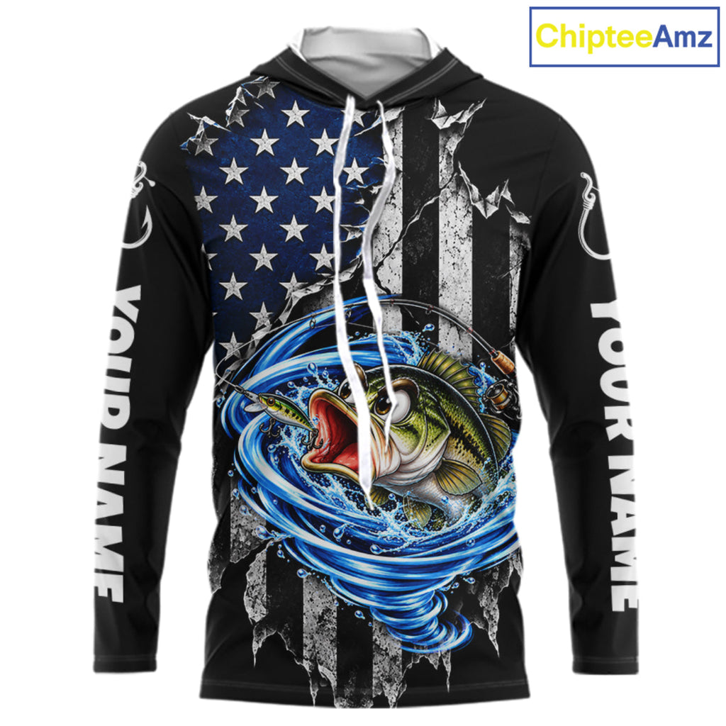 Custom Tornado Largemouth Bass Fishing Team Jersey US Flag Fishing Tournament Shirt