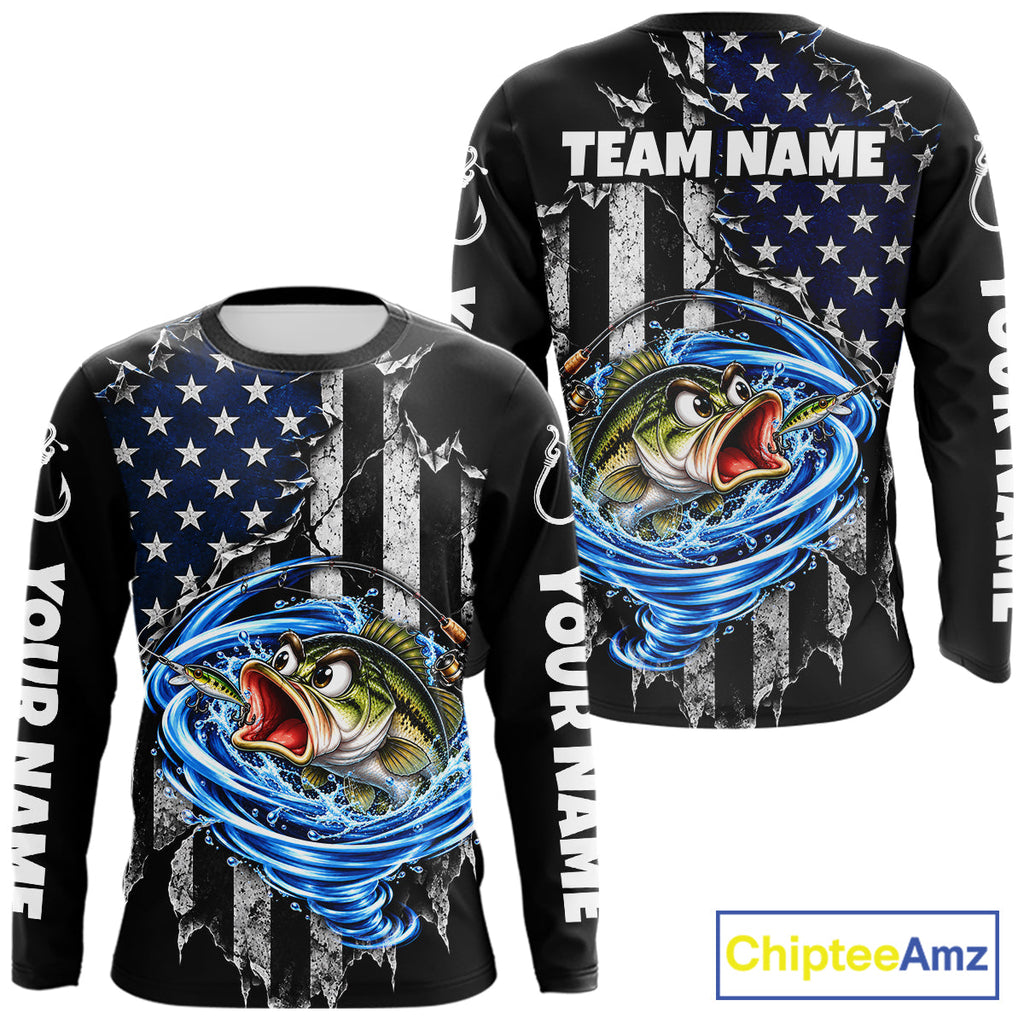Custom Tornado Largemouth Bass Fishing Team Jersey US Flag Fishing Tournament Shirt