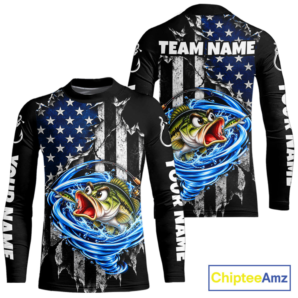Custom Tornado Largemouth Bass Fishing Team Jersey US Flag Fishing Tournament Shirt
