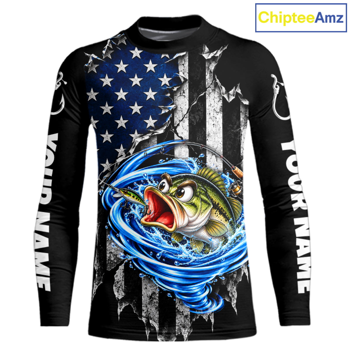 Custom Tornado Largemouth Bass Fishing Team Jersey US Flag Fishing Tournament Shirt