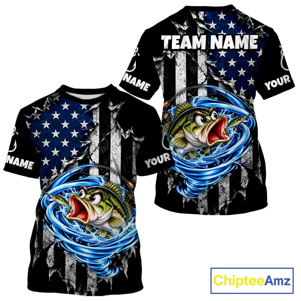 Custom Tornado Largemouth Bass Fishing Team Jersey US Flag Fishing Tournament Shirt